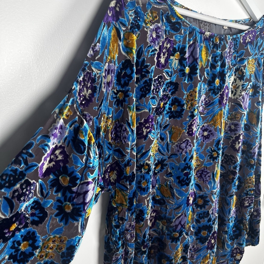 Soft Surroundings Sz XL ELECTRIC Velvet Burnout Rich‎ Velvet Floral Blouse Top - Picture 4 of 12